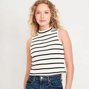 NWT Old Navy size medium black and white striped tank top academic summer mock